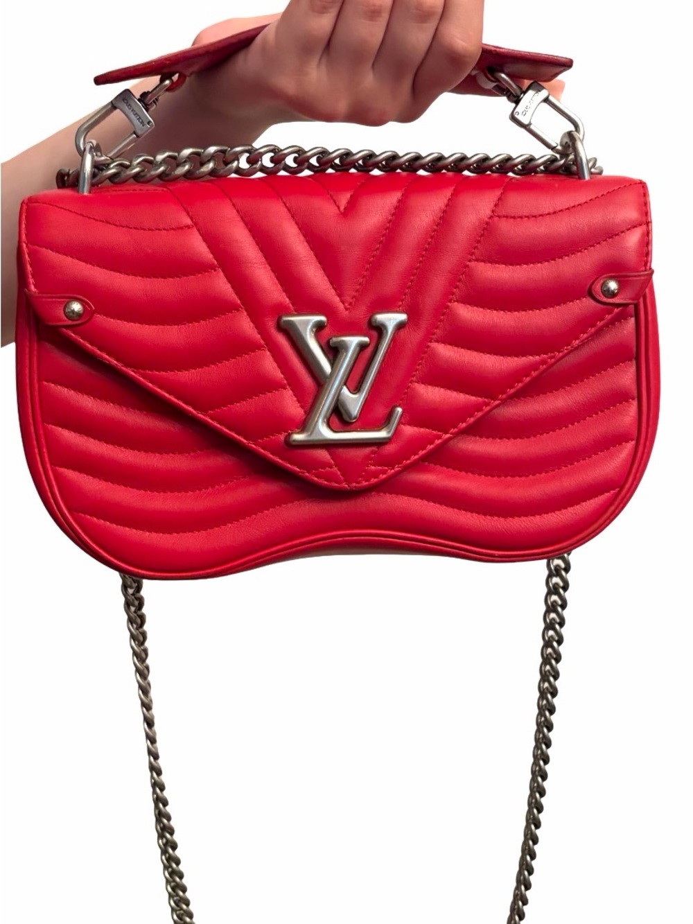 Louis Vuitton Red New Wave Calfskin Leather Crossbody Shoulder Bag MM Chain Link - Picture 8 of 16